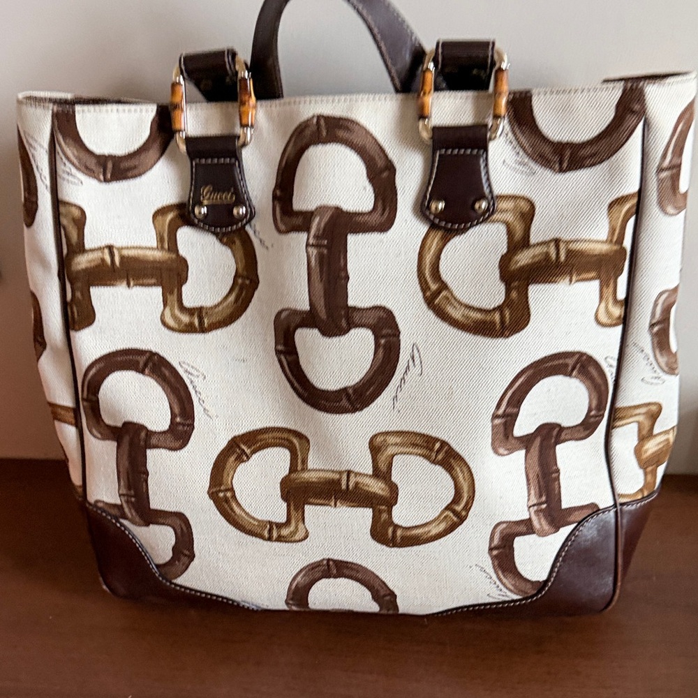 Gucci Beige and Brown Patterned Tote